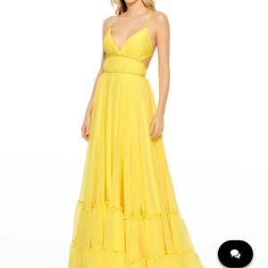 Mac Duggal yellow chiffon gown
